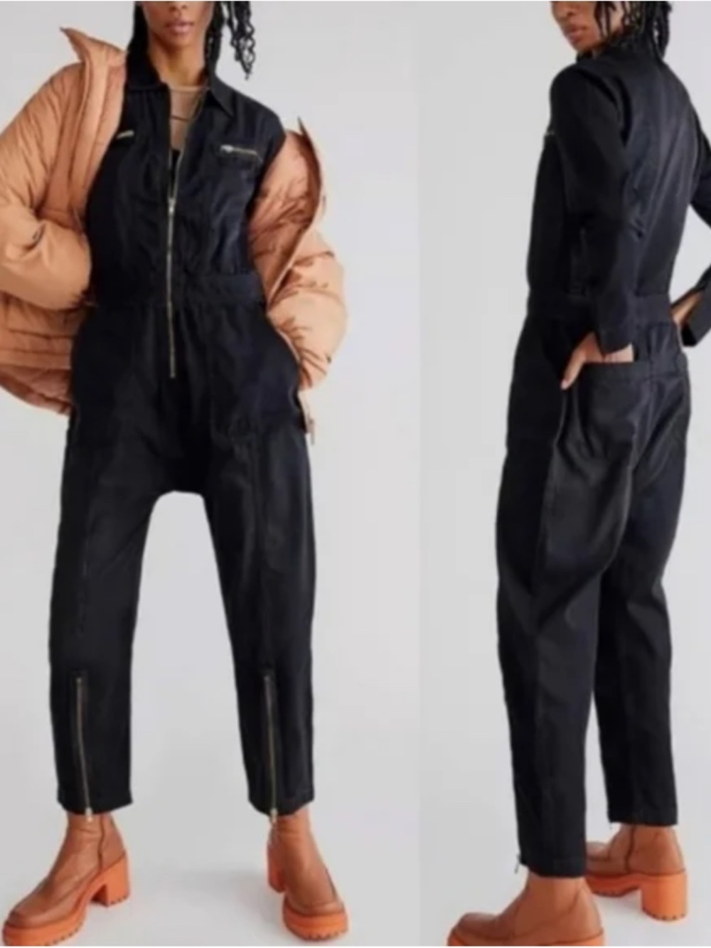 FREE PEOPLE X SANDRINE ROSE HAREM SLOUCHY UTILITY MOTO ZIP FLIGHT SUIT